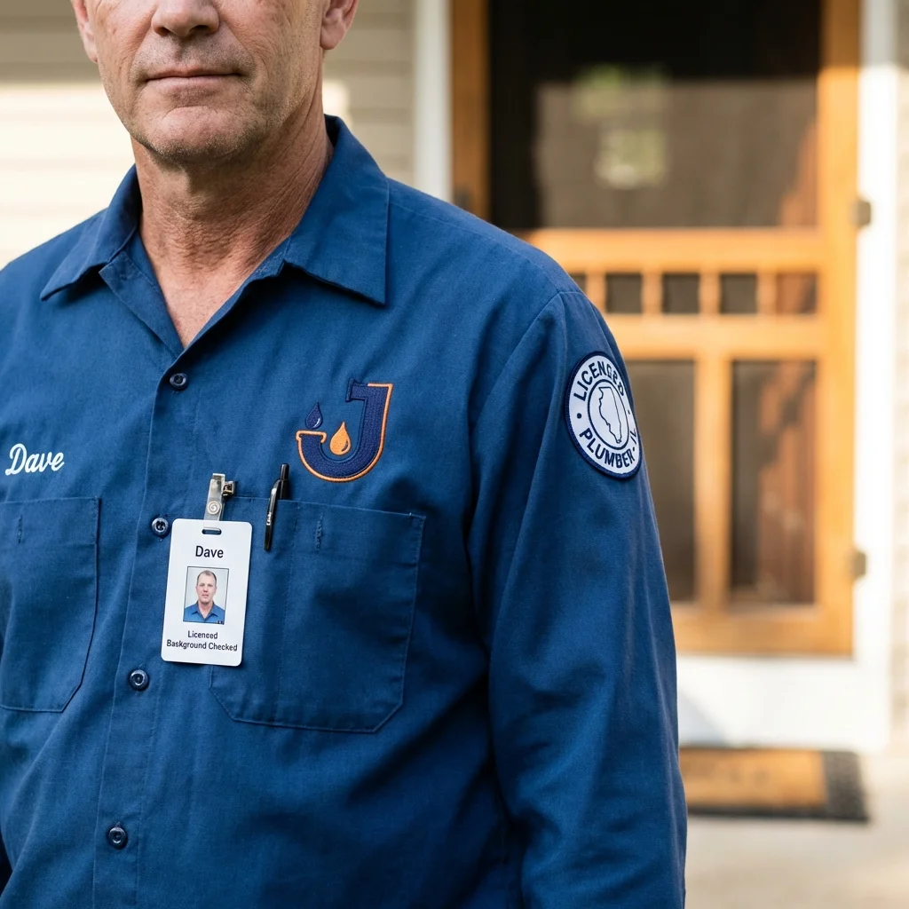 Licensed plumber showing ID badge in Bellaire, OH