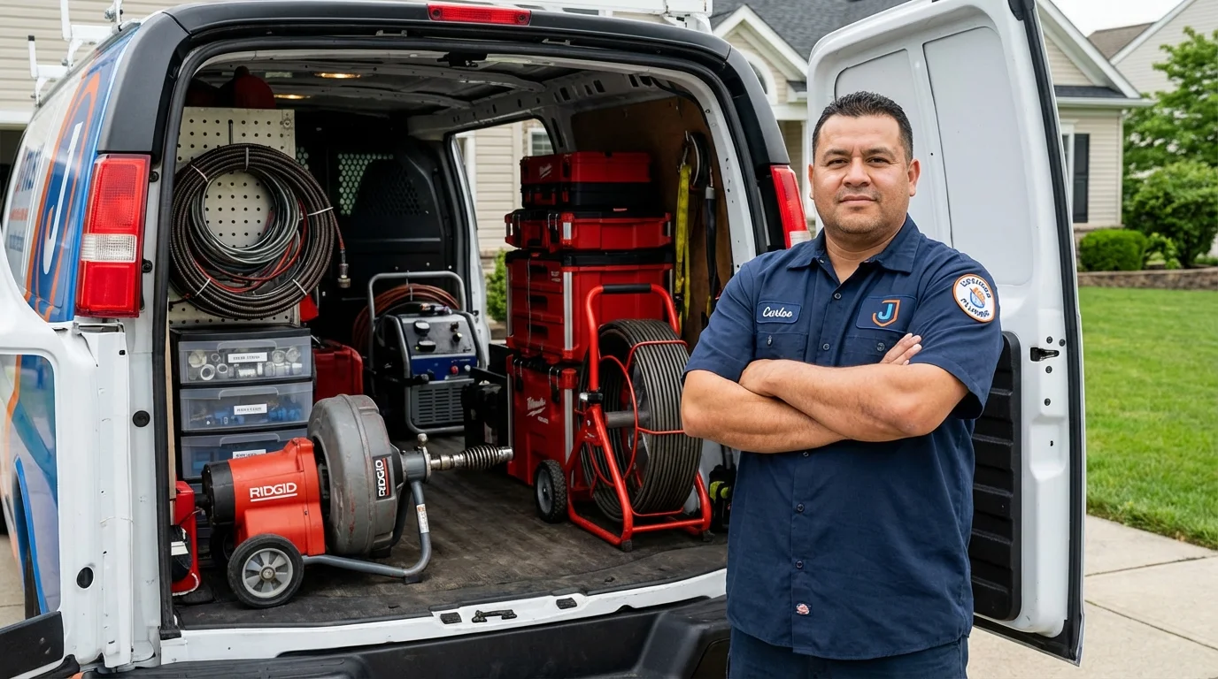 Professional drain cleaning equipment and Johns Plumbing LLC plumber in Bellaire