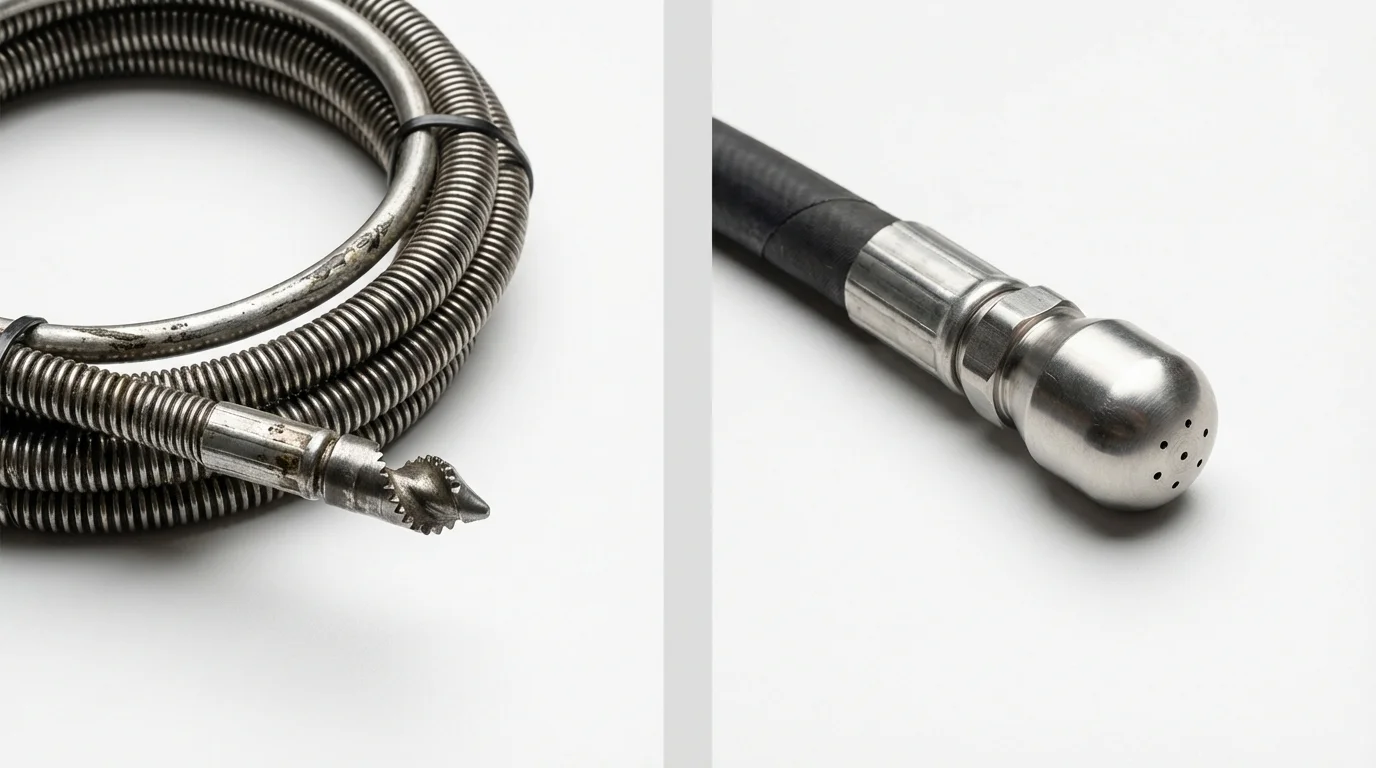 Drain snake cable and hydro jetting nozzle used for drain cleaning in Bellaire, OH