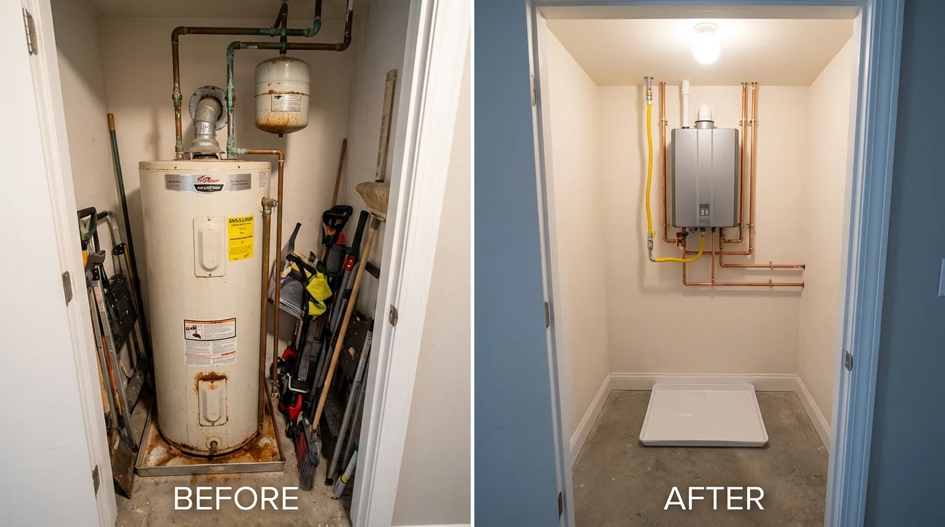 Tank water heater versus wall-mounted tankless unit comparison for Bellaire, OH homeowners